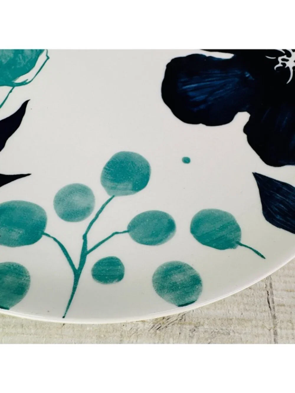 Baum Brothers BELLA FLORAL Indigo Turquoise Yellow Floral Dinner Plates Set of 4